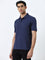 WES Casuals Dark Blue Relaxed-Fit Cotton Blend Polo T-Shirt