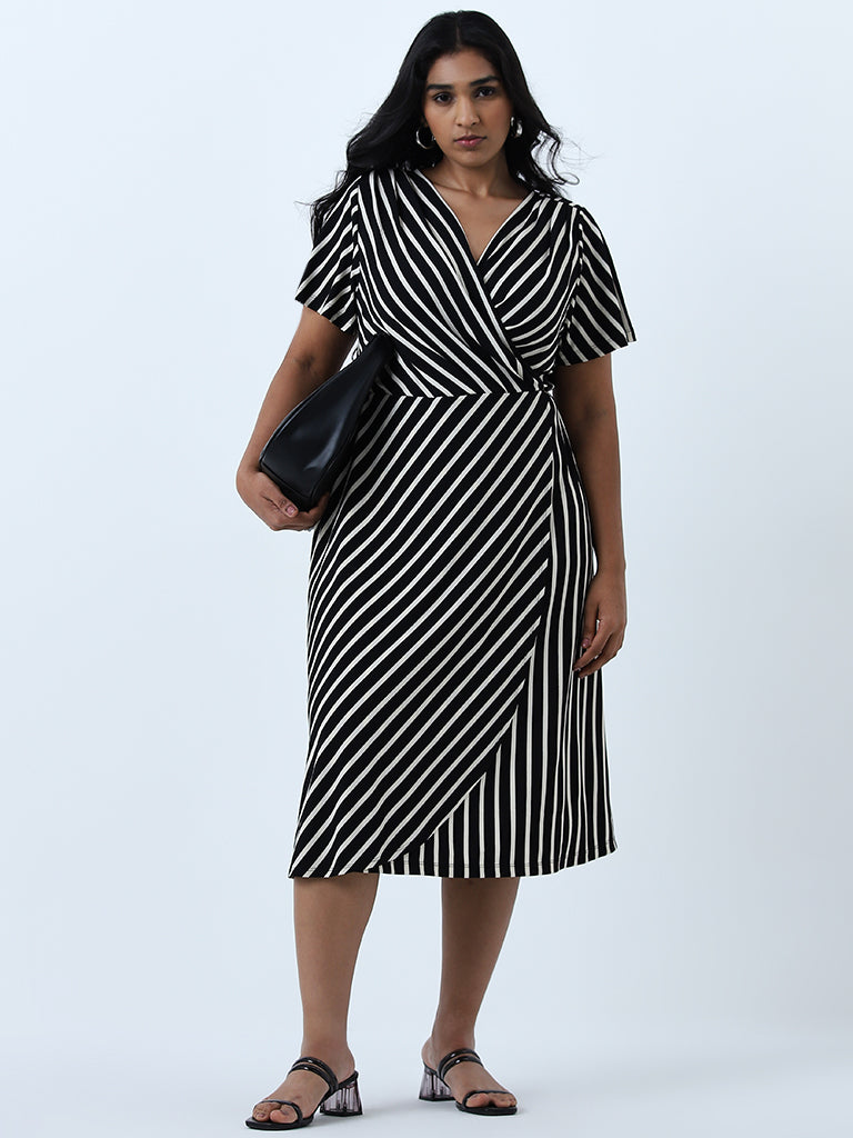 Gia Black Striped A-Line Dress