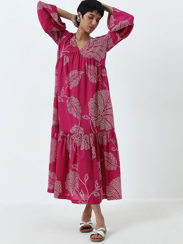 Utsa Pink Bandhani Print A-Line Dress