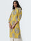 Utsa Yellow Bird Printed Straight Cotton Kurta