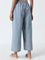 Utsa Light Blue High-Rise Straight Cotton Pants