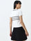 Studiofit White Ribbed Textured Collared Cotton T-Shirt