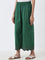 Utsa Dark Green Embellished High-Rise Cotton Blend Palazzos