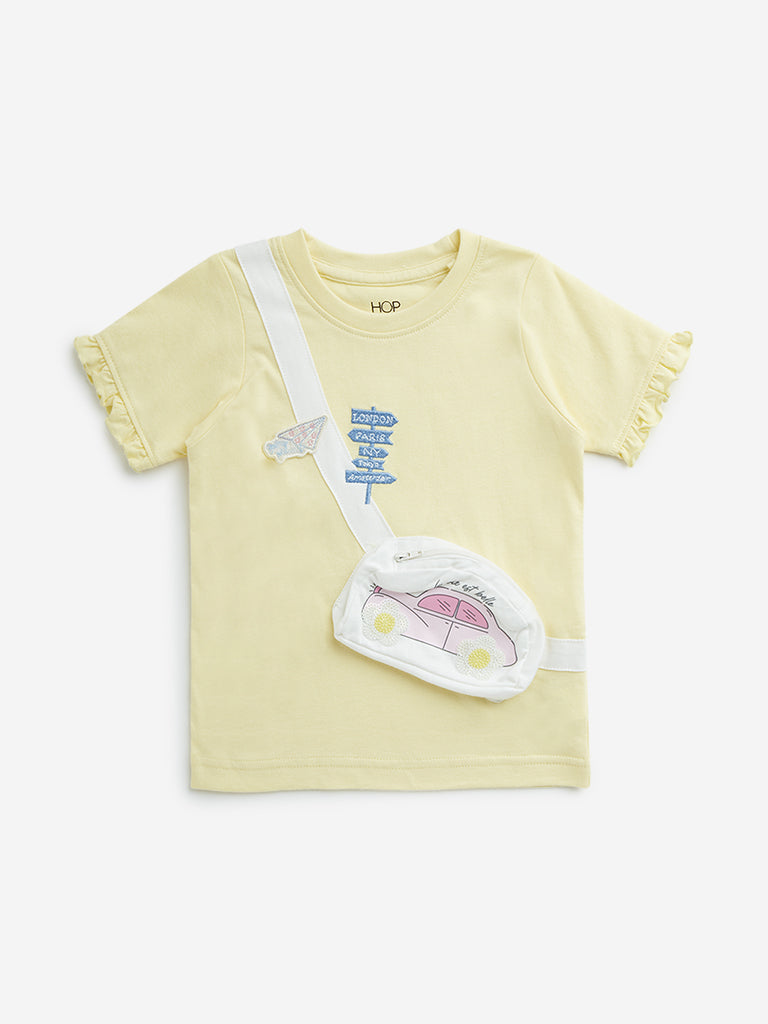 HOP Kids Yellow Fanny Pack Detailed Cotton T-Shirt