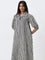 Utsa Black Stripe Printed A-Line Cotton Kurta