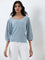 LOV Light Blue Ribbed Textured Top