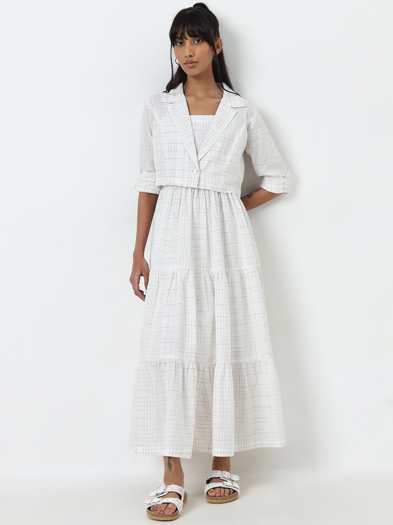 Bombay Paisley Off-White Tiered Cotton Dress with Jacket