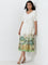 LOV Off-White Printed Blended Linen A-Line Dress with Belt