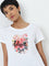 LOV White Floral Printed Cotton T-Shirt