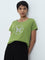 LOV Green Printed Cotton T-Shirt