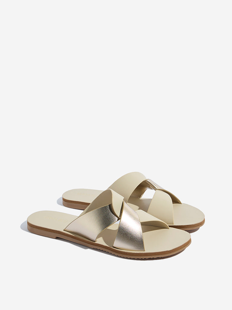 LUNA BLU Ivory Criss-Cross Strap Slides – Cherrypick