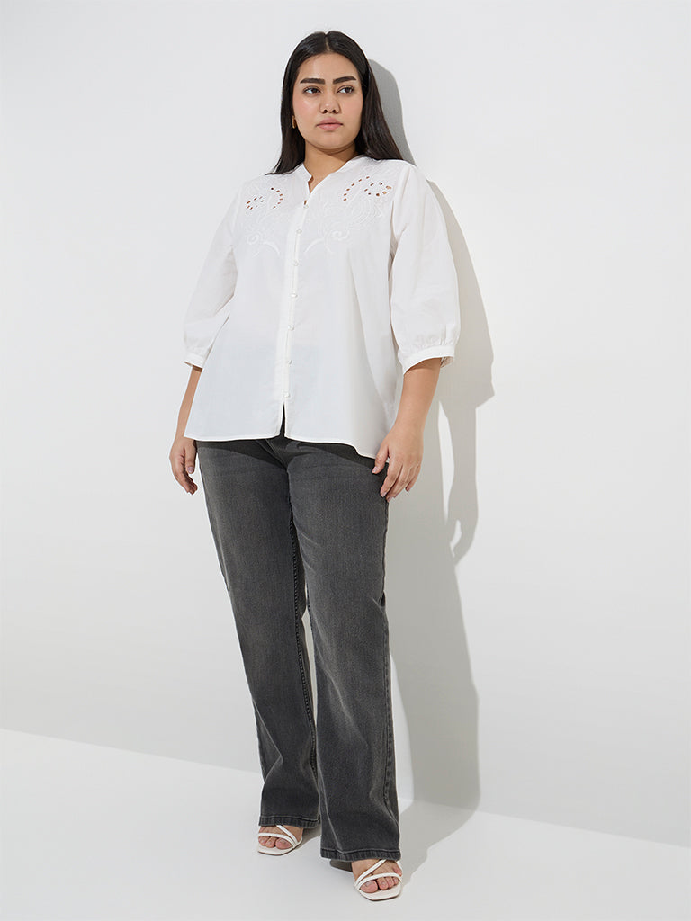 Gia White Embroidered Cotton Blouse
