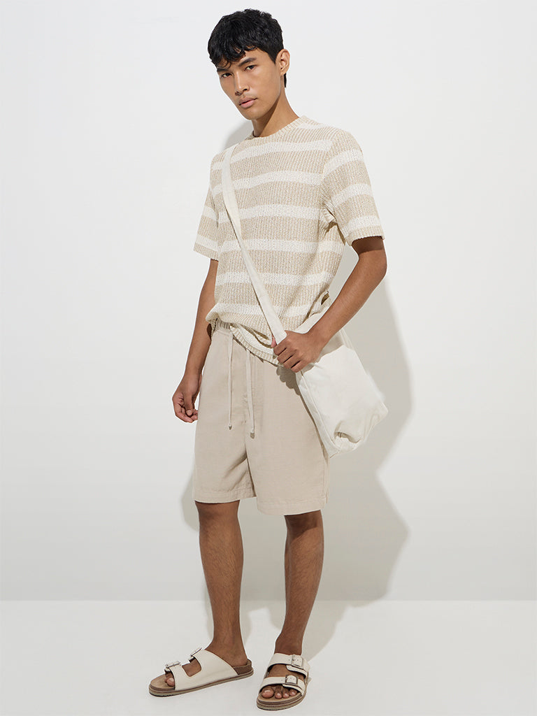 ETA Beige Relaxed-Fit Mid-Rise Cotton Shorts