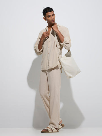 ETA Beige Solid Relaxed-Fit Cotton-Blend Shirt