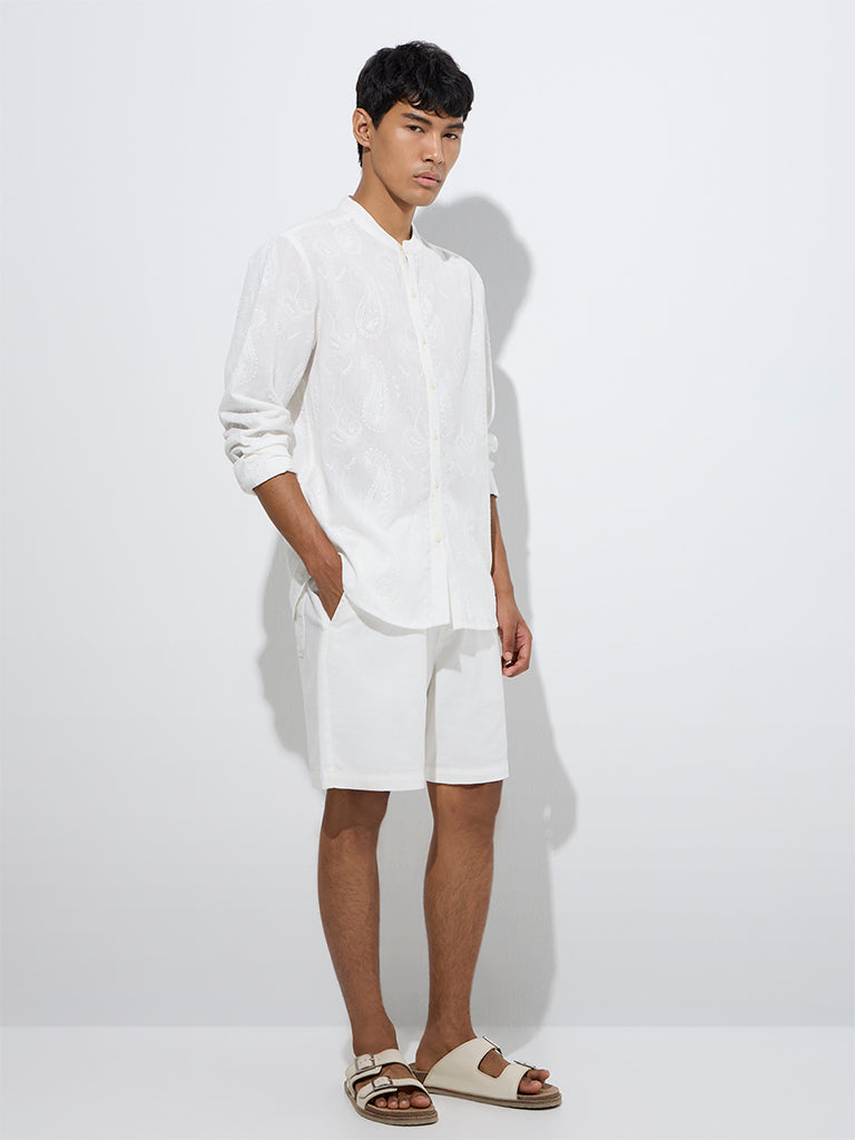 ETA White Paisley Embroidered Relaxed-Fit Cotton Shirt