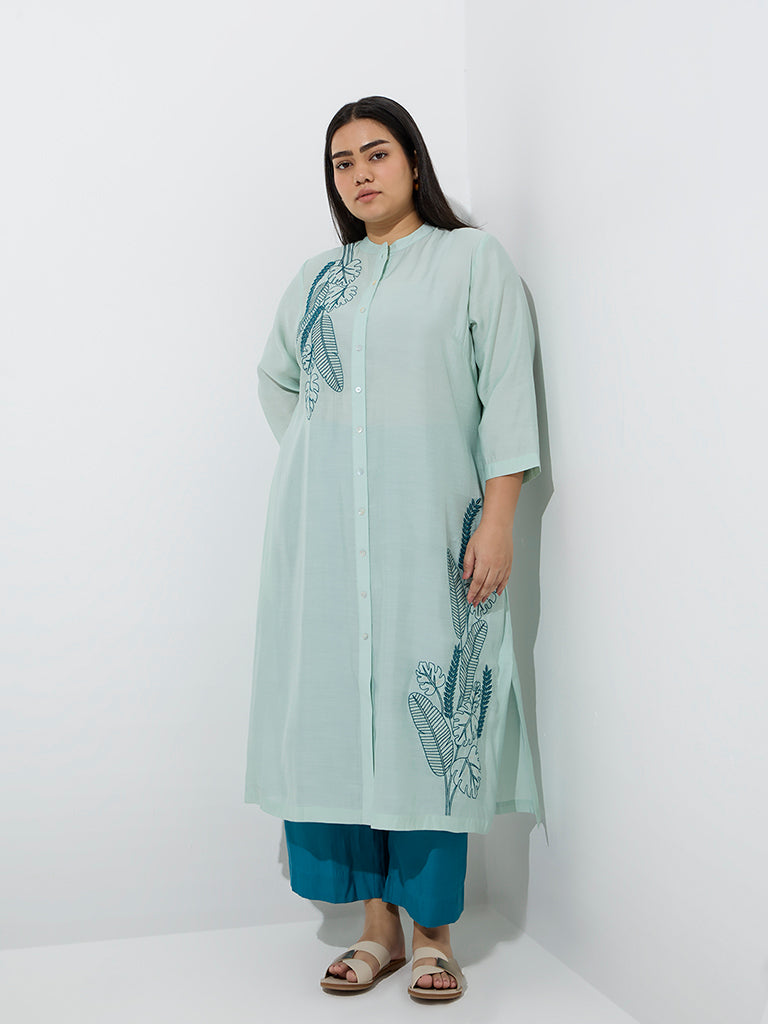 Diza Aqua Botanical Printed A-Line Kurta