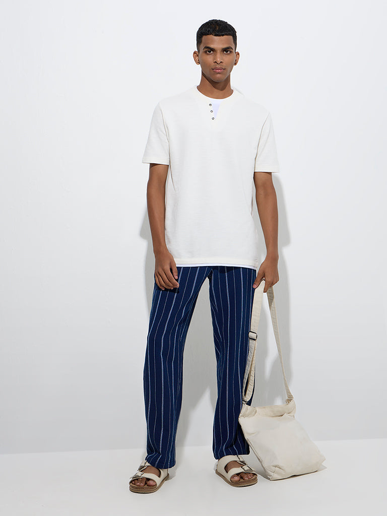 ETA Indigo Stripe Printed Mid-Rise Relaxed-Fit Cotton Chinos