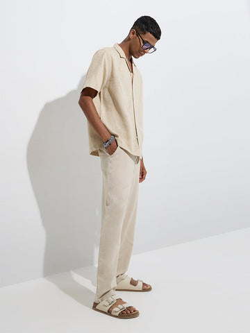 ETA Beige Self-Patterned Relaxed-Fit Cotton Shirt