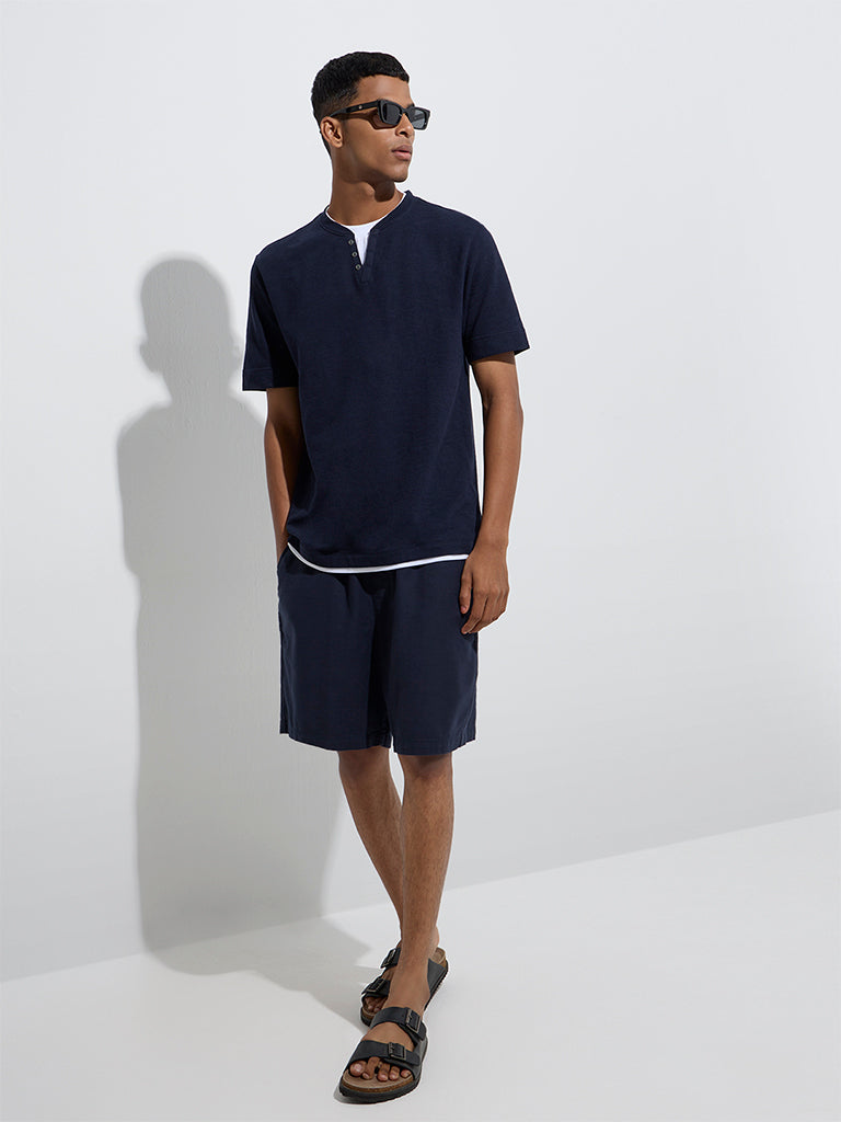 ETA Navy Solid Relaxed-Fit Cotton T-Shirt