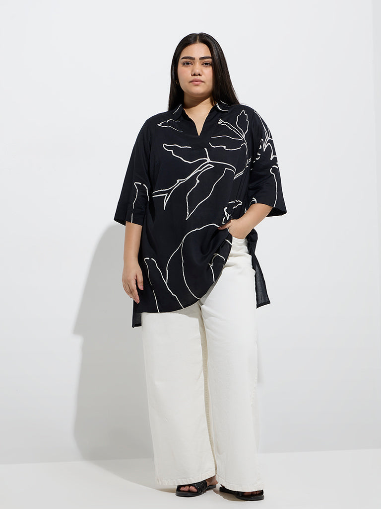 Diza Black Botanical Design Kurti