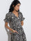 Bombay Paisley Black Botanical Design Cotton A-Line Dress