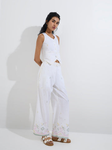Bombay Paisley Off-White Printed Cotton-Blend Pants