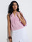 Bombay Paisley Pink Embroidered Ruched Cotton Top