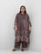 Diza Dark Brown Foliage Detailed A-Line Kurta