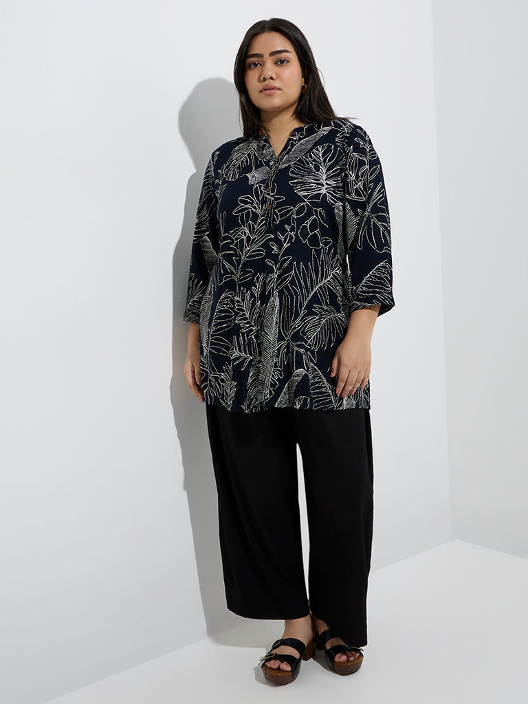 Diza Black Foliage Printed Tunic