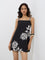 Bombay Paisley Black Floral Detailed Cotton A-Line Dress
