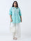 Diza Turquoise Floral Embroidered Cotton Tunic