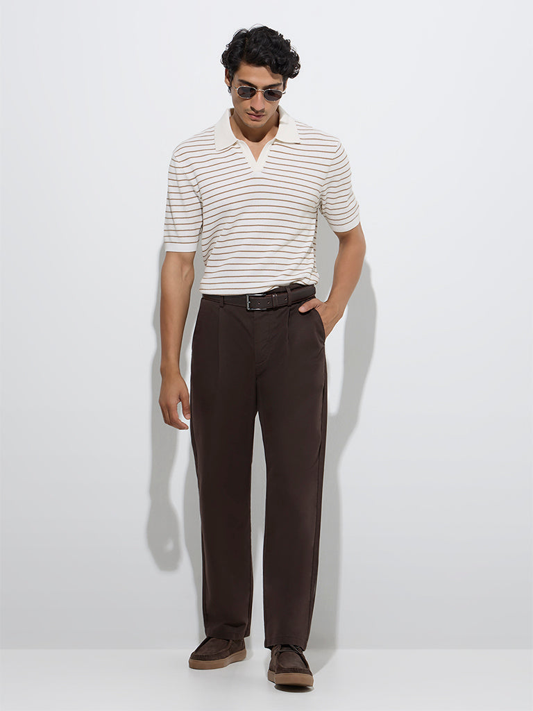 Ascot Brown Relaxed-Fit Mid-Rise Cotton-Blend Chinos