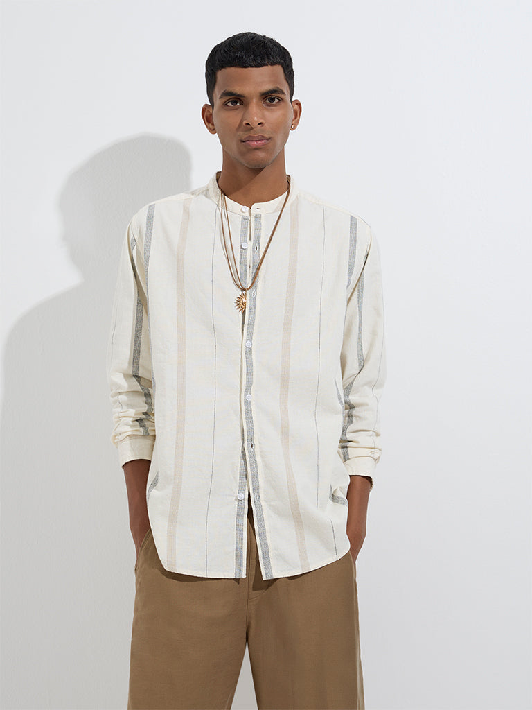 ETA Off-White Striped Relaxed-Fit Cotton-Blend Shirt