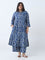 Diza Dark Blue Ikat Design A-Line Kurta