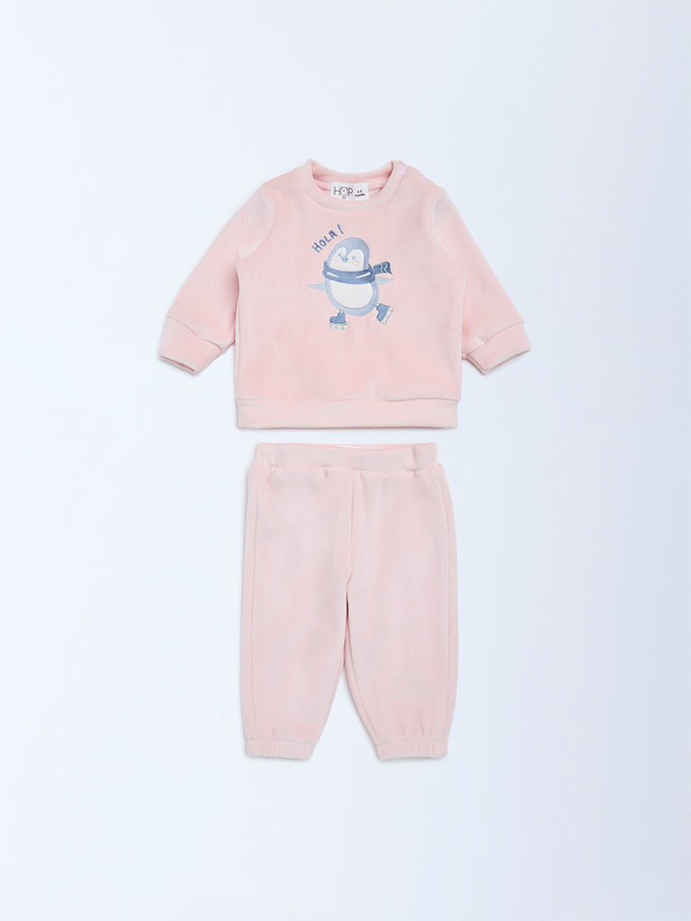 HOP Baby Pink Embroidered Sweatshirt and Pants Set