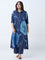 Diza Navy Floral Design A-Line Kurta