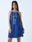 Bombay Paisley Blue Embroidered A-Line Dress