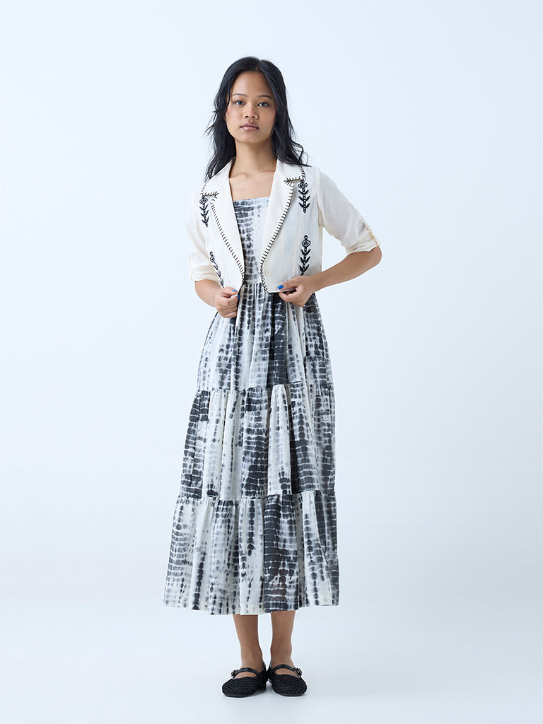 Bombay Paisley Grey Cotton Tiered Dress with Jacket
