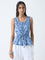 Bombay Paisley Blue Floral Pattern Cotton Peplum Top