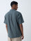 ETA Teal Crinkle-Textured Relaxed-Fit Cotton Shirt