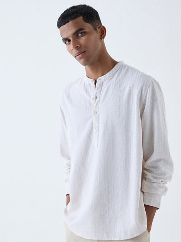 ETA Light Beige Solid Relaxed-Fit Cotton Shirt