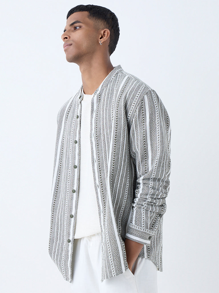 ETA Olive Stripe Relaxed-Fit Cotton Shirt