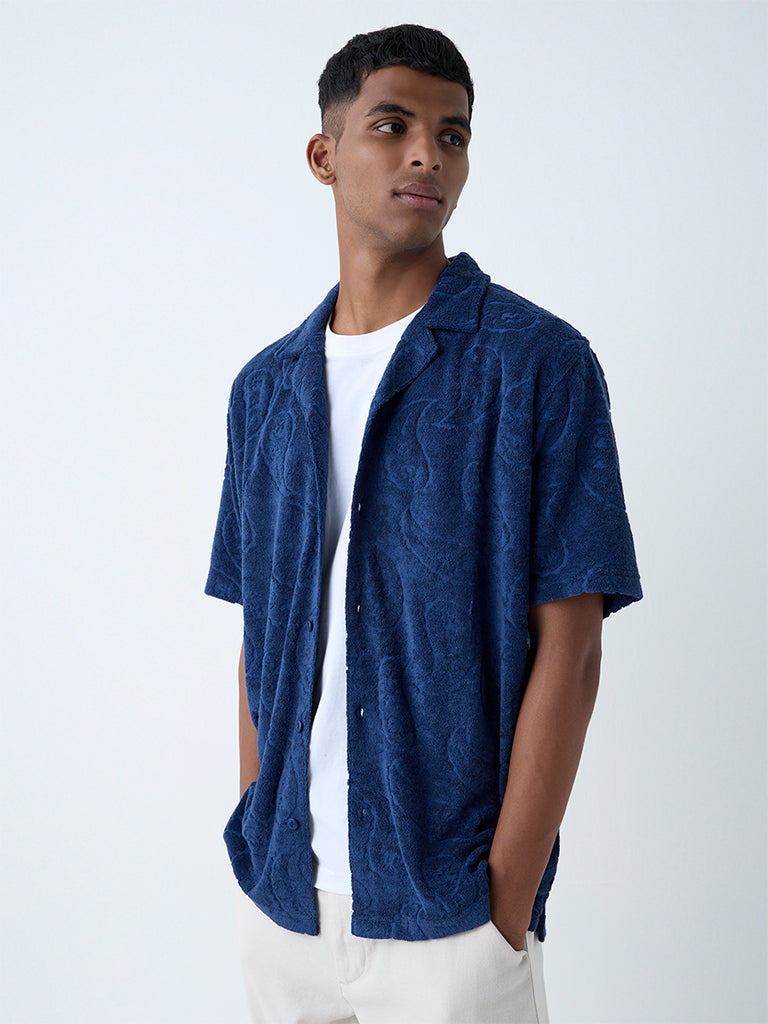 ETA Navy Paisley Design Relaxed-Fit Cotton-Blend Shirt