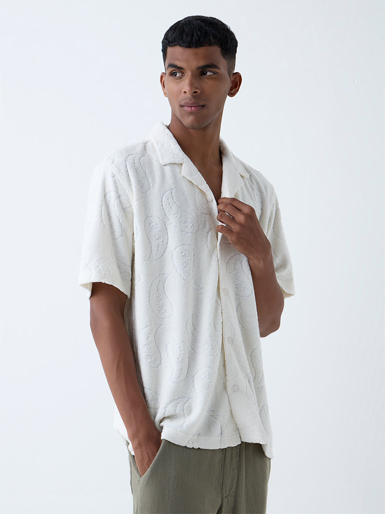 ETA White Paisley Design Relaxed-Fit Cotton-Blend Shirt