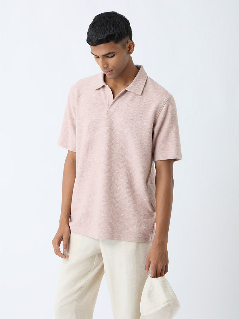ETA Dusty Pink Textured Relaxed-Fit Cotton-Blend T-Shirt