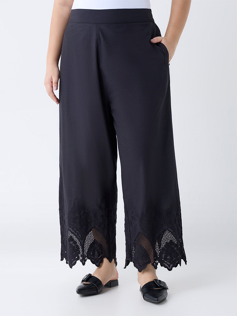 Diza Black Embroidered Cotton Pants