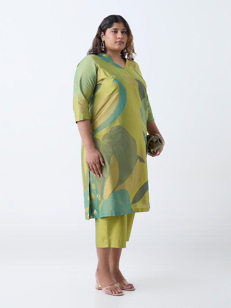 Diza Lime Botanical Design A-Line Kurta