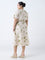 Gia Beige Floral Detailed A-Line Dress