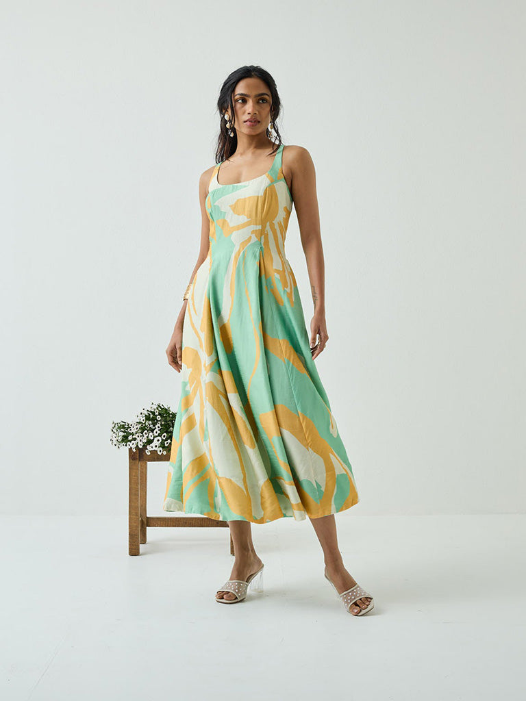 Abstract Pattern Green Dress