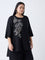 Diza Black Embroidered A-Line Kurti